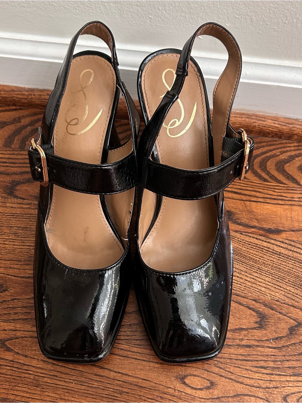 Sam Edelman Jildie Mary Jane Slingback Heels with Gold Buckle - Picture 7 of 12